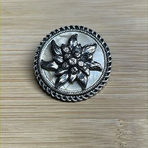 Vintage Silver Tone Mother Of Pearl Dress Scarf Clip Filigree Western Germany